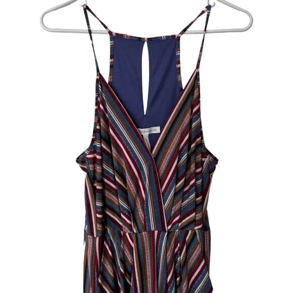 BCBGeneration Multicolored Stripe Faux Wrap MIDI Dress Size M Keyhole pockets - Picture 3 of 7